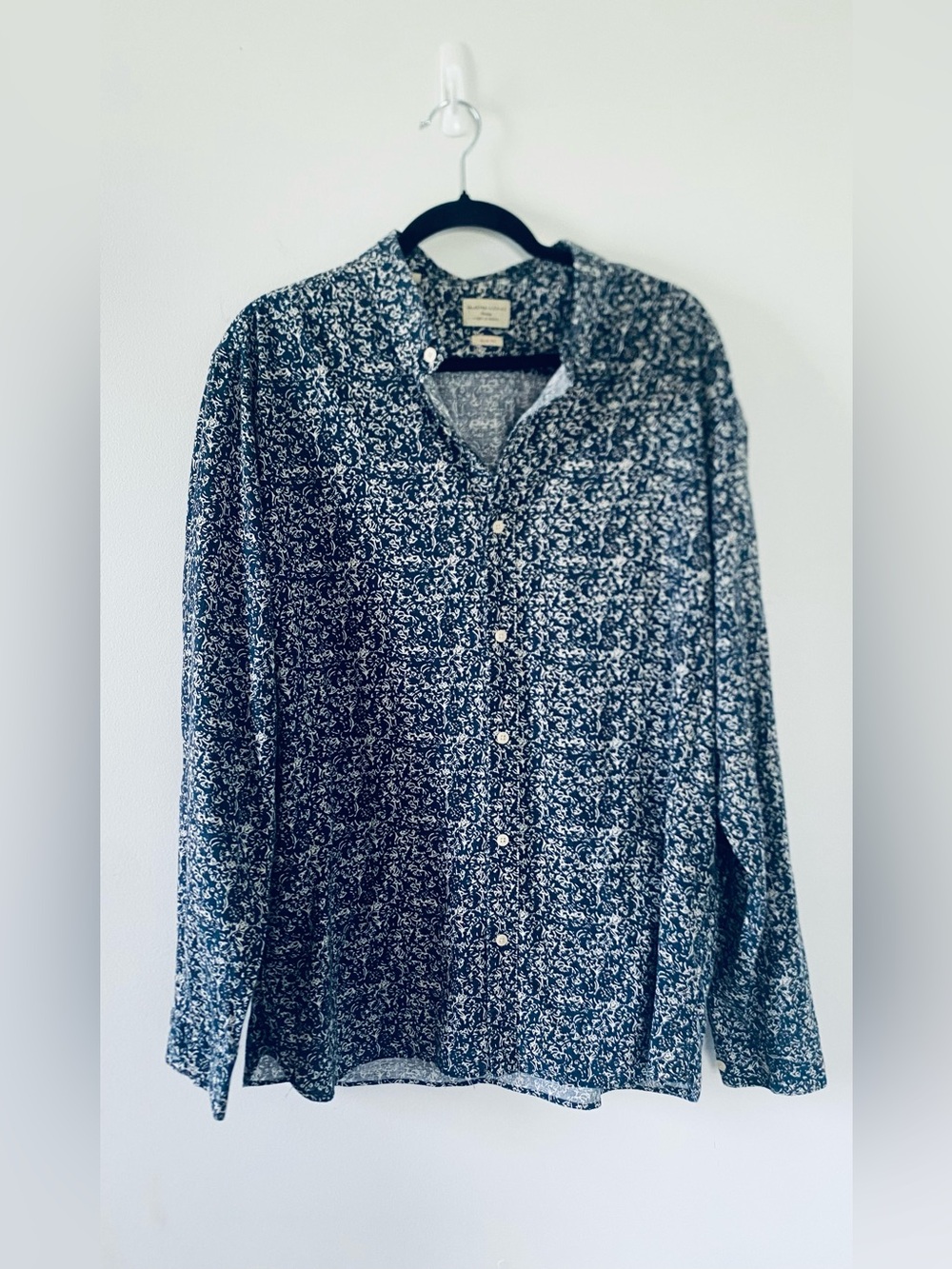 Men’s XXL Navy Floral 100% Cotton Casual Button-Up Shirt, Minimalist, Dad Shirt